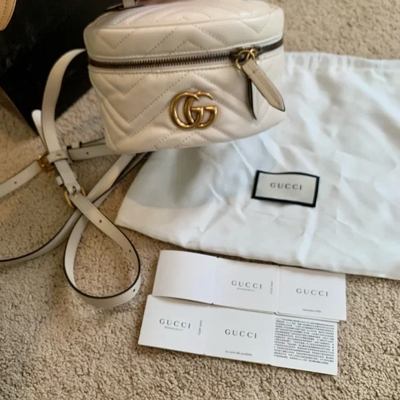 Gucci Calfskin Matelasse Mini GG Marmont Rounded Backpack in White Gucci Calfskin Matelasse Mini GG Marmont Round Backpack  main image 3